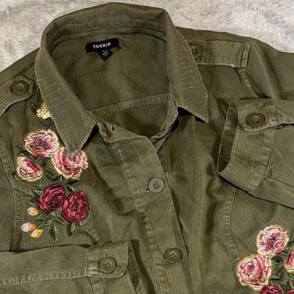 Y2K Vintage Torrid Embroidered 100% Cotton Utility Jacket | Olive Green | Size 1